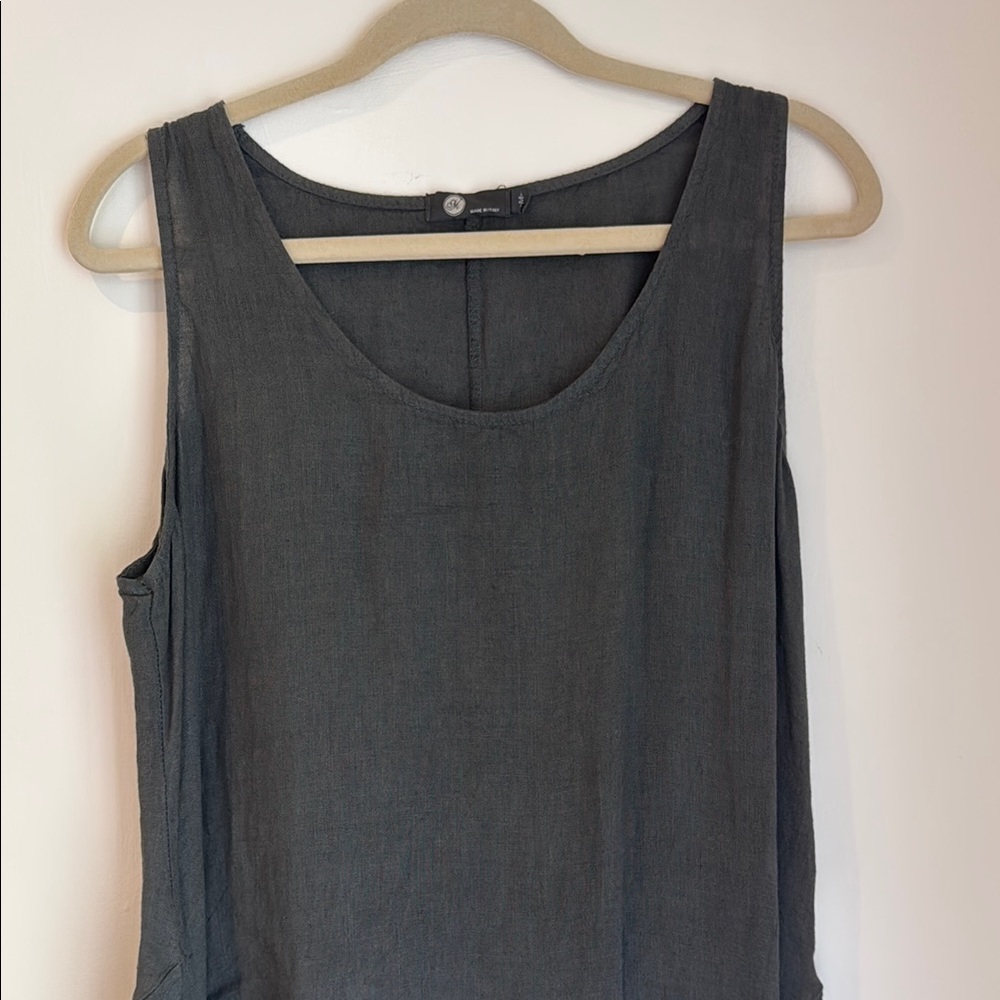 Gray Linen Dress with Scoop Neckline and Relaxed Fit